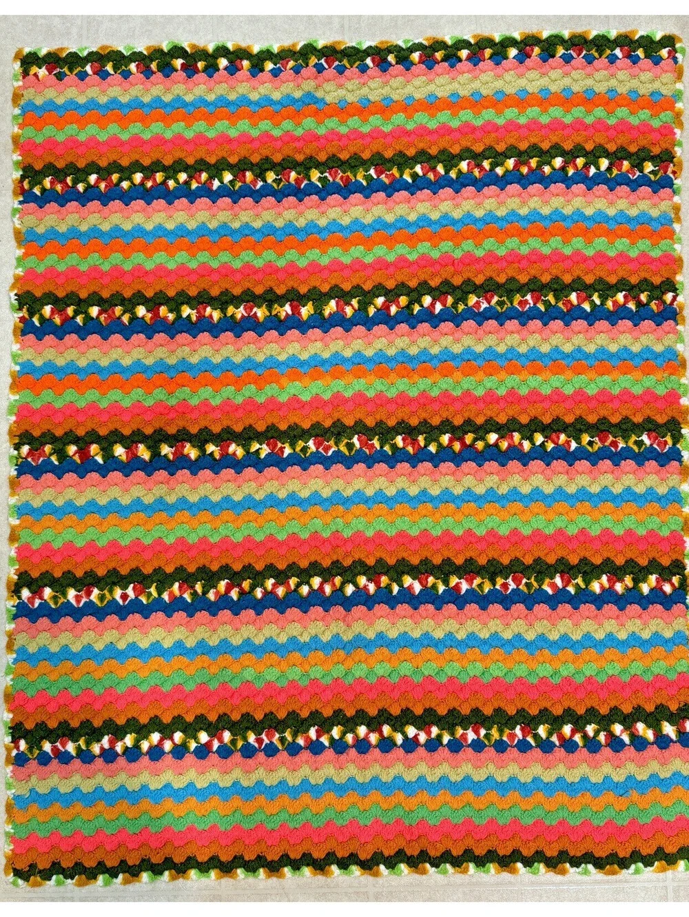 Crocheted Granny Core Tight-knit Afghan Blanket Bright Multi-Color 53” X 45”